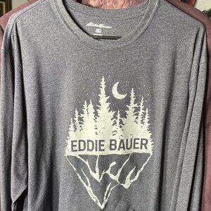 Eddie Bauer Adult Grey 100% Cotton Reflected Mountains Tee T-Shirt SZ XL